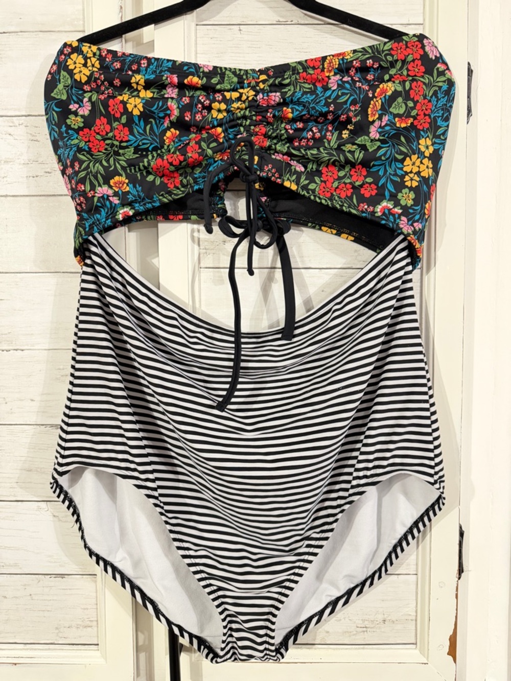 Time and Tru 2X Floral & Striped One Piece Swimsuit Plus Size